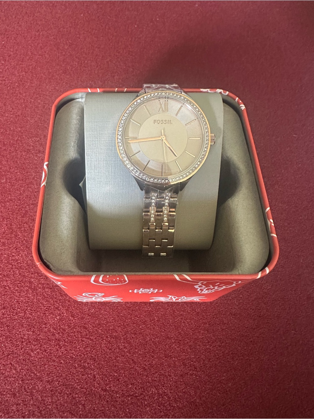 FOSSIL Rose Gold Crystal Bezel Women's Bracelet Watch - Japan Movement